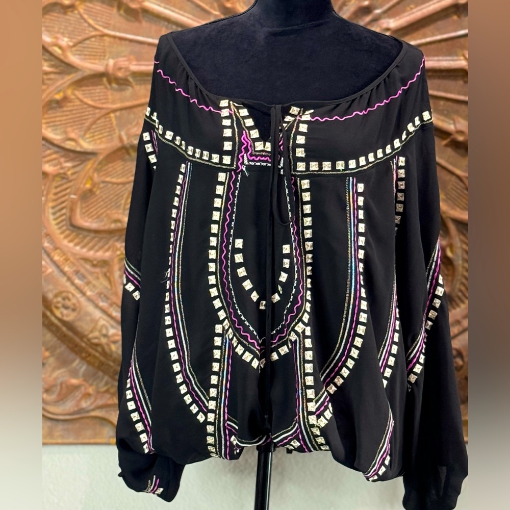 Sheer Black, Gold, & Pink  Batwing Top